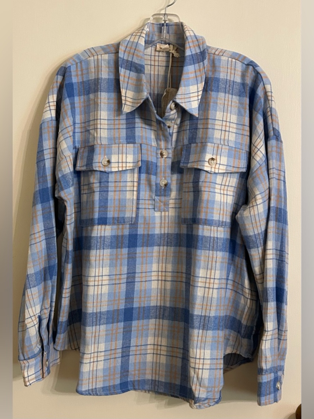 Hem & Thread Blue and Cream Plaid Button Pullover Shirt